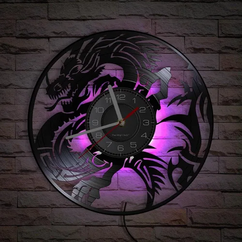 Reloj de pared LED de dragón de 12 pulgadas con 7 colores cambiantes, silencioso, sin tictac, vintage, volador, malvado, dragón, símbolo espiritual,