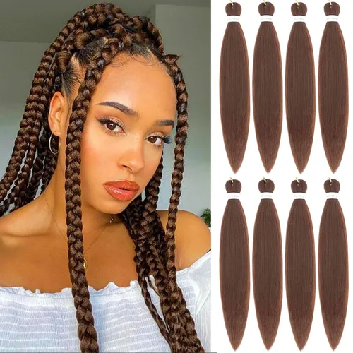 Miniatura 26 de Alrence Cabello estirado para hacer trenzas, trenza larga de 30 pulgadas, 8 paquetes, extensiones profesionales de trenzado de cabello sintético, 1b#