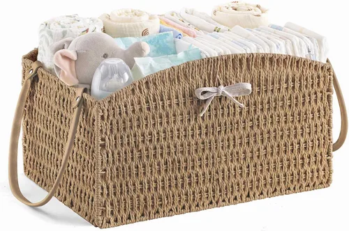 Miniatura 7 de HBlife Organizador de Caddy de Pañales, Cesta de Almacenamiento Grande Tejida a Mano para Pañales y Artículos Esenciales del Bebé - Diseño Curvo