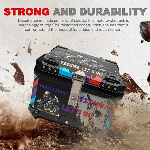 Miniatura 3 de Baúl Superior para Motocicleta, 45L Caja Trasera Universal para Motocicleta, Estilo Graffiti Deportivo Baúl Superior para Motocicleta con Respaldo