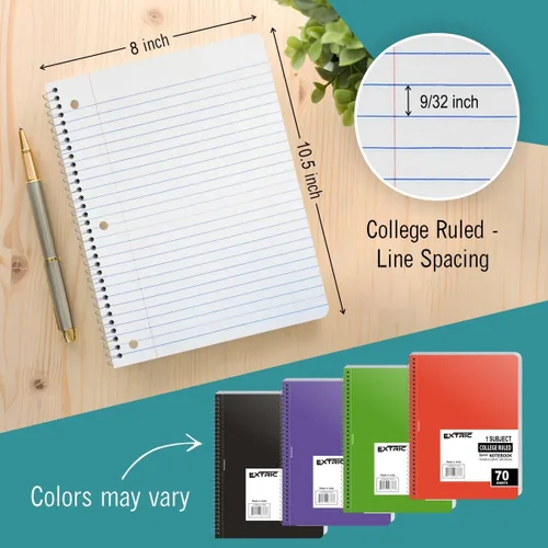 Miniatura 3 de EXTRIC Cuaderno de espiral con rayas universitarias, paquete de 24, 1 cuaderno de espiral de 70 hojas, 8 x 10.5 pulgadas, cuadernos de un solo tema