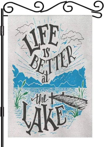 AOYEGO Bandera de arpillera para jardín de doble cara con texto en inglés "Life Is Better At the Lakeside" (La vida es mejor en el lago) de tela de