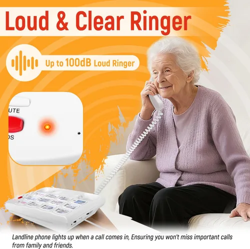 Miniatura 2 de Teléfono de botón grande para personas mayores, teléfonos fijos Uvital para personas mayores con 10 botones grandes de marcación de un solo toque