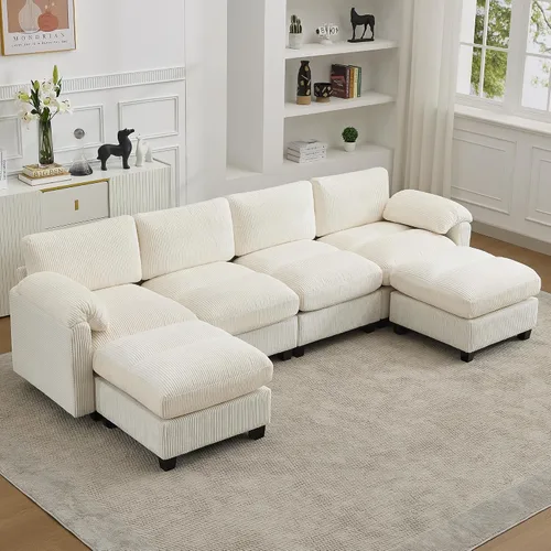 Miniatura 30 de Sofá biplaza modular de 61 pulgadas, asiento extra profundo para sala de estar, sofá de pana profundo con almohadas para reposabrazos, cosido