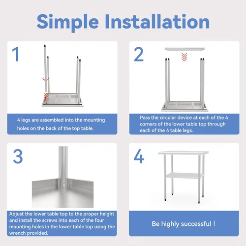 Miniatura 8 de Mesa de acero inoxidable (mesa de tablero+patas ajustables, 24 x 30 pulgadas)