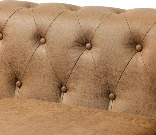 Miniatura 6 de Sofá Air de cuero copetudo para sala de estar, sofá de 3 plazas con brazo enrollado con ribete de cabeza de clavo y 2 almohadas para el cuello, sofá