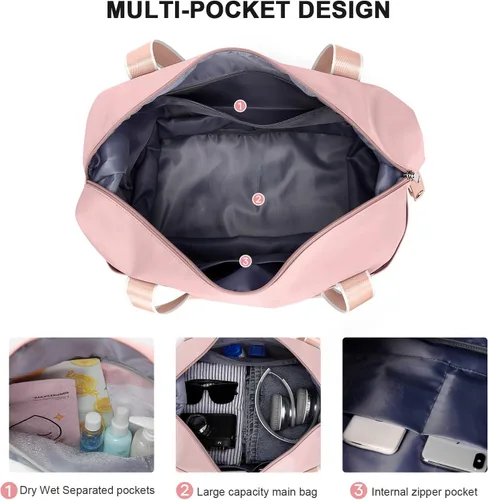 Miniatura 4 de Bolsa de viaje para mujeres y hombres, bolsa de fin de semana, T7-Rosa