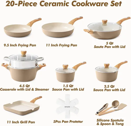 Miniatura 3 de SENSARTE Juego de utensilios de cocina de cerámica, juego de ollas y sartenes antiadherentes, 20 piezas de utensilios de cocina de inducción,