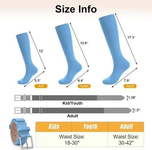 Miniatura 2 de XZQTIVE Conjunto combinado de calcetines de béisbol y softbol y cinturón de béisbol y sóftbol, calcetines de fútbol hasta la rodilla para niños
