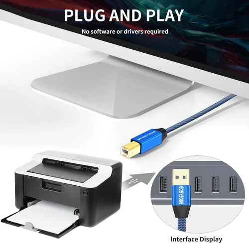 Miniatura 8 de Cable de impresora USB 2.0 de 30 pies - Alta velocidad tipo A a tipo B, compatible con HP, Canon, Dell, Epson, Xerox y más (azul)