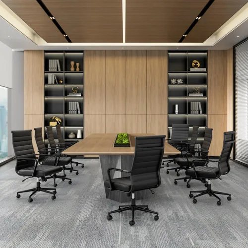 Miniatura 2 de Okeysen Silla de escritorio de oficina de cuero, sillas de sala de conferencias, silla ejecutiva acanalada, silla giratoria ergonómica de altura