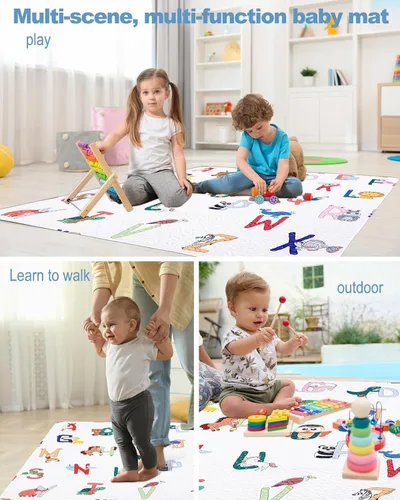 Miniatura 4 de Alfombra de juego de 50 x 50 para corralito de juegos plegable para bebés, alfombra grande para el tiempo boca abajo, antideslizante, lavable