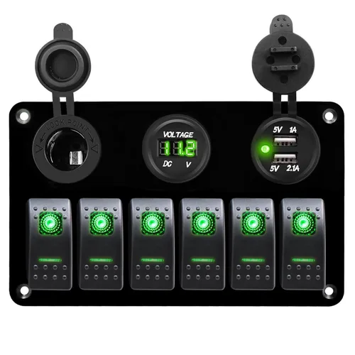 Miniatura 10 de FXC - Panel de interruptor basculante de barco marino de aluminio de 12 voltios, resistente al agua, 6 marchas, panel de interruptor de encendido