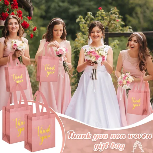 Miniatura 5 de Sweetude 30 Piezas Bolsas de Regalo de Agradecimiento con Asas a Granel Bolsa de Dulces Reutilizable No Tejida Plegable Bolso de Mano para Regalos