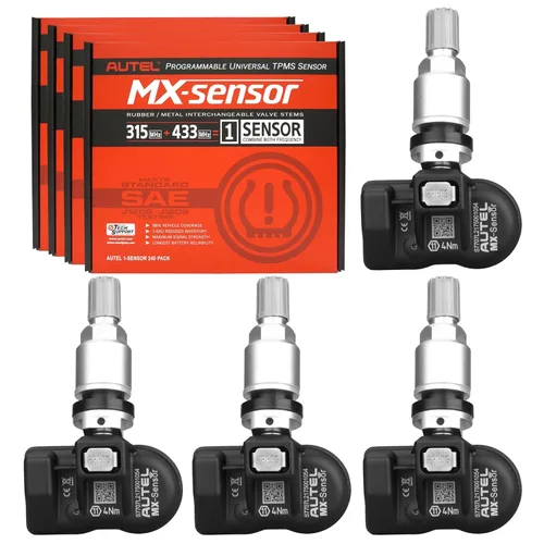 Autel Juego de 4 sensores TPMS, sensor MX 315MHz/433MHz, sistema de monitoreo de presión de neumáticos, vástago de válvula de metal, repuesto OE,