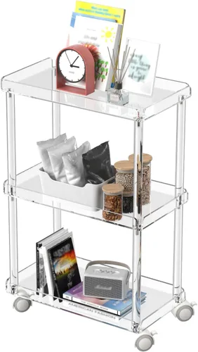 Aquiver Carrito de almacenamiento delgado de acrílico, carrito utilitario de 3 niveles, para cocina, baño, sala de estar, lavandería, lugares