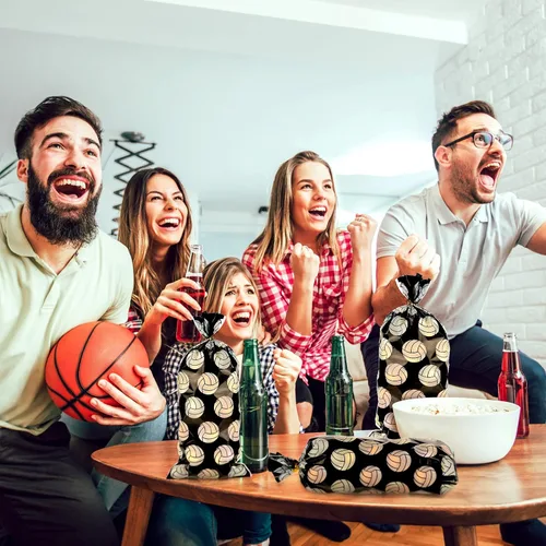 Miniatura 5 de Outus 100 bolsas de violonchelo negras para fiesta de voleibol, bolsas de plástico para regalo, bolsa de celofán con 200 lazos negros para fiestas