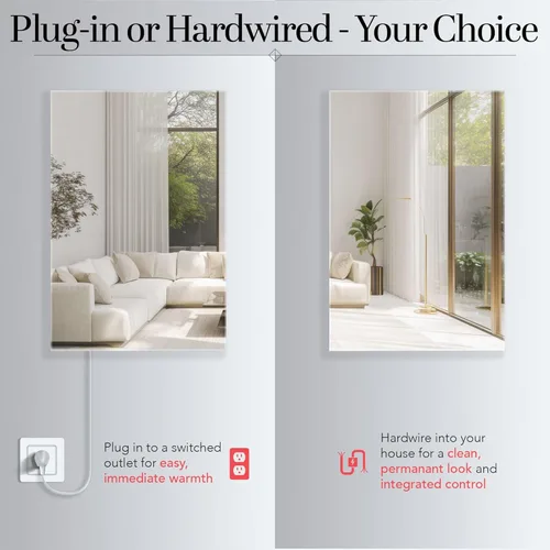 Miniatura 3 de Panel de calentador de pared infrarrojo con espejo de vidrio de 600 W, panel de calor radiante eléctrico de 24 x 35 pulgadas, calentador de espacio