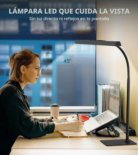 Miniatura 3 de Lámpara de escritorio para oficina en casa con base, luz de escritorio con cuello de cisne ajustable, adaptador USB de 12 W, control táctil, 5