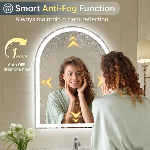 Miniatura 3 de Espejo LED arqueado para baño de 24 x 30 pulgadas, espejo de baño LED sin marco con luces, sin niebla, regulable, 3 cambios de color, inastillable