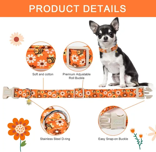 Miniatura 2 de Collar de perro de Unique style paws con hebilla de plástico y colgante de abeja y margarita, collares para cachorros para niños, niñas, perros