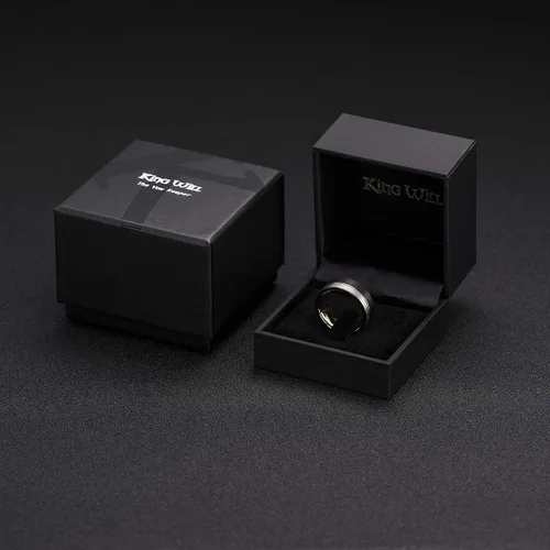 Miniatura 6 de King Will Loop. Anillo de boda de carburo de tungsteno de 0.2360.315de pulgada, con línea de oro rosa, anillo negro y plata cepillado, ajuste cómodo