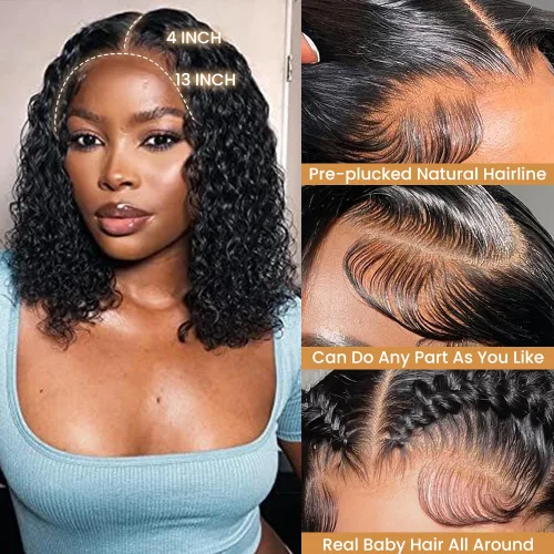 Miniatura 2 de Pelucas con malla frontal de onda profunda 13x4, cabello humano pre-sacado, 180% de densidad, 9A, sin pegamento, pelucas de cabello humano mojadas