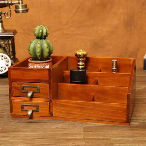 Miniatura 2 de Zerodeko Organizador de maquillaje para tocador, organizador de mesa de madera, soporte de almacenamiento de artículos diversos