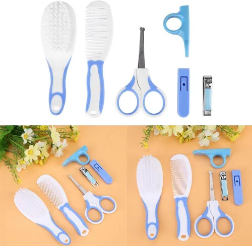Miniatura 7 de Fdit Baby Grooming Kit, Safe Portable Nail Hair Care Set for Newborn Infant Blue 6PCS Soft Brush Comb Rounded Scissors Clipper Covers Nursery Travel