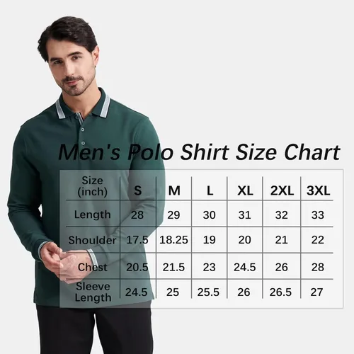 Miniatura 6 de Polo de piqué para hombre, manga larga, con punta de mezcla de algodón, casual, con cuello, ajuste clásico