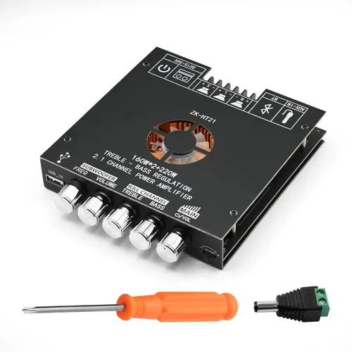 Miniatura 9 de ZK-1002T Placa de amplificador Bluetooth de 100 W+100 W con control de agudos y graves, placa de amplificador de audio estéreo mini de 2.0 canales
