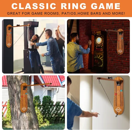 Miniatura 4 de Ring Toss Game for Adults, Outdoors Games, Wall Mounted Hook and Ring Game with Foldable Arm Madera