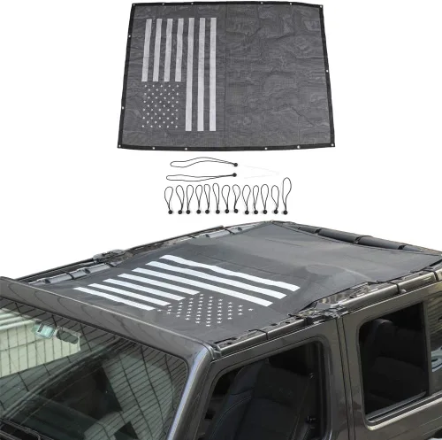 JeCar Parasol de malla de longitud completa, parte superior de bikini, protección UV para Jeep Wrangler JL JLU de 4 puertas 2018-2023 (negro liso)