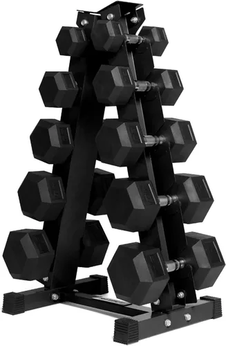 Miniatura 20 de RitFit Juego de mancuernas hexagonales revestidas de PVC de 5 a 650 libras con estante opcional para gimnasio en casa, peso de mano con mango