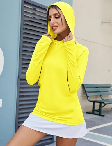 Miniatura 3 de LUYAA Sudadera con capucha para mujer, con protección solar UPF 50+, transpirable, elástica, de manga larga, para correr, entrenamiento al aire libre