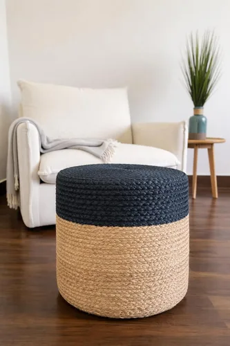 Miniatura 14 de S & L Homes Puf otomano – 100% yute trenzado a mano, tejido a mano, tradicional puf bohemio para sala de estar, dormitorio, guardería, patio, sala