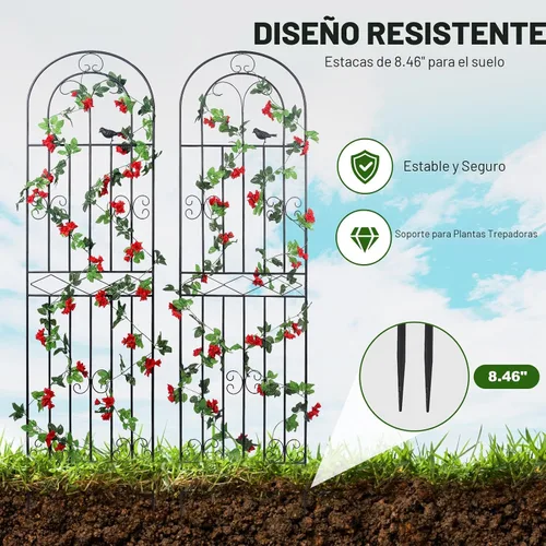 Miniatura 2 de Paquete de 2 Enrejados de Jardín de Metal de 70.8" de Alto x 19.7" de Ancho con Revestimiento Negro, Panel de Rejilla de Alambre en Celosía