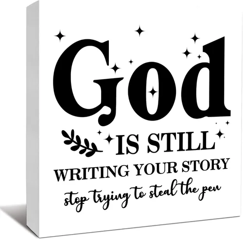 Miniatura 9 de Decoración Inspiradora Cristiana para Escritorio, Letrero "Dios Todavía Está Escribiendo Tu Historia", Decoración de Escritorio para Oficina, Hogar