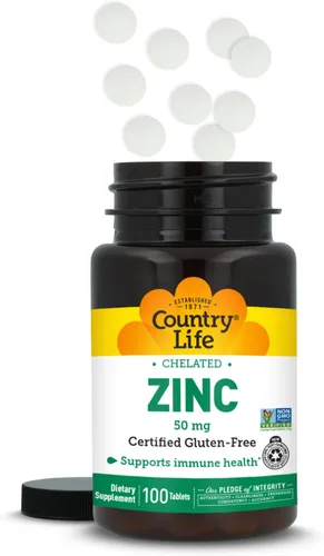 Miniatura 2 de Country Life Zinc 50 mg, quelato de aminoácidos, 100 tabletas, certificado sin gluten, certificado vegano, verificado sin OMG