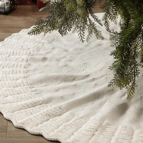 Miniatura 11 de NIBESSER Falda blanca para árbol de Navidad, falda de árbol de piel sintética de 48 pulgadas, alfombra de árbol de lentejuelas con plumas doradas