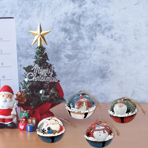 Miniatura 8 de Adorno para árbol de Navidad, de metal, rústico, cascabel, adorno colgante con muñeco de nieve, Papá Noel, campanas decorativas de trineo, Juego