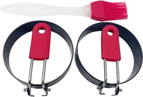 Miniatura 5 de 2 anillos de huevo, molde redondo de acero inoxidable de 3 pulgadas para magdalenas inglesas, molde antiadherente para panqueques con cepillo
