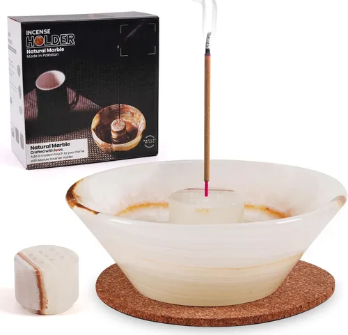 Miniatura 8 de Radicaln Soporte de incienso de mármol de 5.5 pulgadas hecho a mano con canicas blancas para decoración del hogar, soporte ideal para varillas