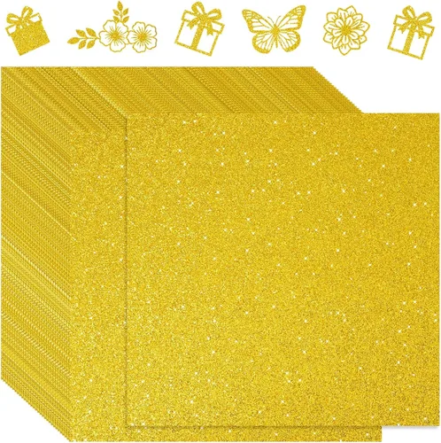 Kisston 50 piezas de papel de cartulina con purpurina dorada brillante de 12 x 12 pulgadas, papel de cartulina resistente de 300 GSM (110 libras)