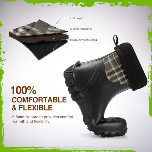 Miniatura 4 de TIDEWE Botas de goma para mujer botas de lluvia aisladas de neopreno de 0217in con vástago de acero botas de caza impermeables de media pantorrilla