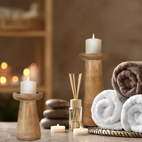 Miniatura 4 de Juego de 3 portavelas de pilar de madera hecho a mano, ideal para velas LED y pilares, regalo para bodas, Navidad, fiestas, hogar, spa, reiki
