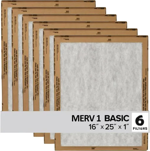 Filtrete 16x25x1 Filtro de aire, reemplazo de filtro plano para caldera/aire acondicionado 3M MERV 1, paquete de 6 (tamaño real 15.98x25x0.98