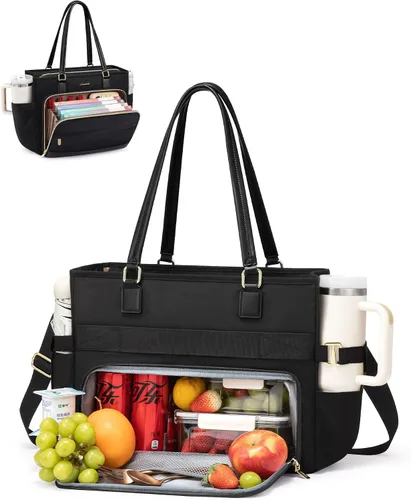 Miniatura 12 de LOVEVOOK Bolsa de mano para profesores, bolsa para laptop para mujer con portavasos grande y área de archivo de acordeón, bolsa de trabajo