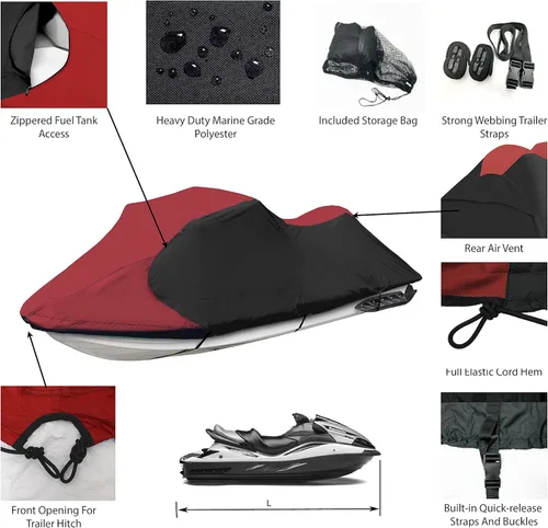 Miniatura 2 de Trailerable PWC Jetski Watercraft Jet - Funda para esquís de hasta 3 plazas Borgoña/ Negro