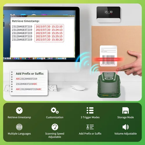 Miniatura 7 de NETUM Escáner de código de barras Bluetooth 1D, lector de código de barras CCD portátil pequeño 3 en 1, lector de código de barras CCD automático